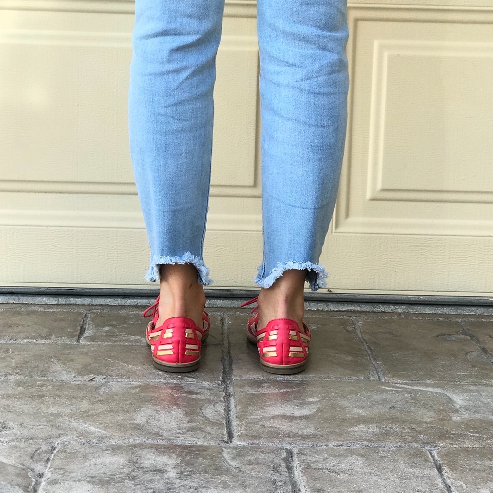 Boho Pink Leather Woven Huarache Oxford Loafers - Picture 5 of 6